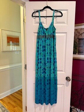 INC International Concepts Teal & Blue Tie-Dye Maxi Dress